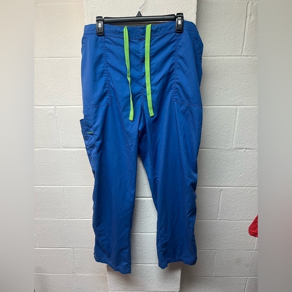 Landau Scrub Blue Pants with Green Drawstring